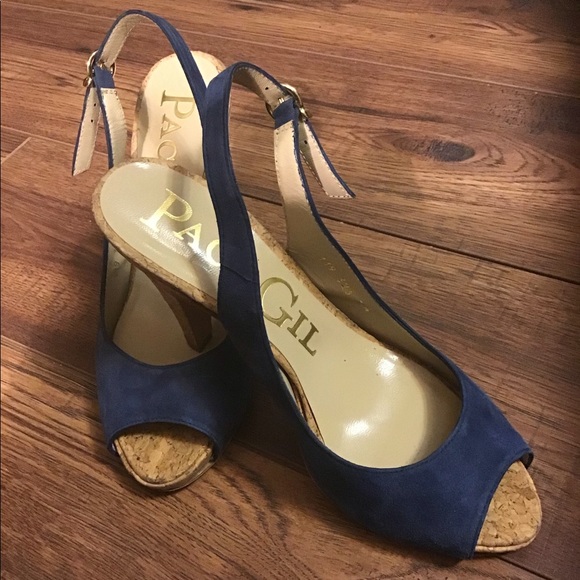PacoGil blue suede sling back heels - Picture 2 of 5